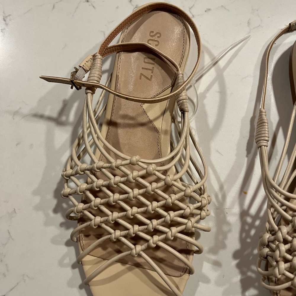 New Bone Leather Schutz Tinah woven flat sandals Size 10 - Picture 2 of 6